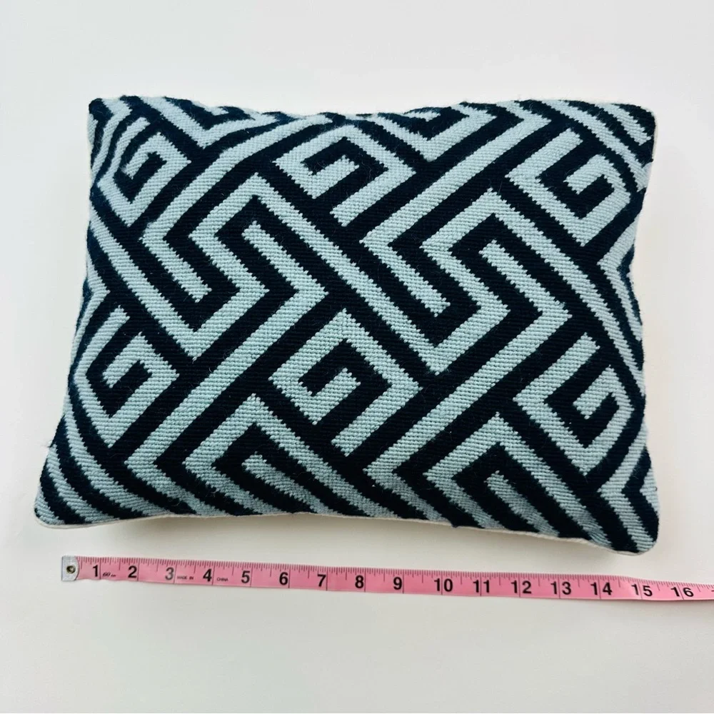 Williams Sonoma Interlock Geometric Greek Key Wool Needlepoint Accent Pillow